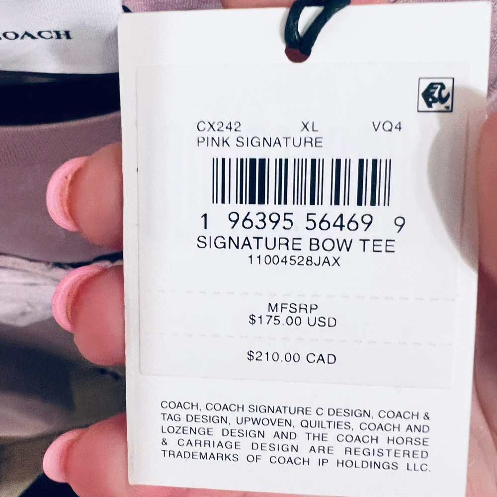 Coach Women's Light Pink Bow Graphic Tee - Picture 4 of 4